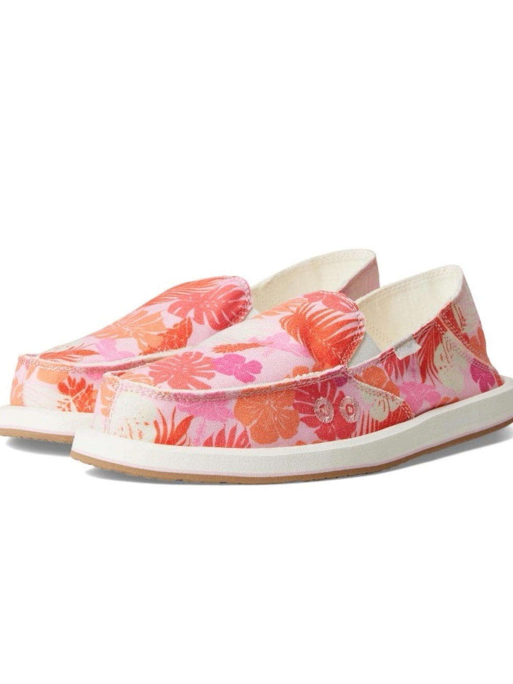 Sanuk Women's Floral Pink Orange Slip-On Loafers